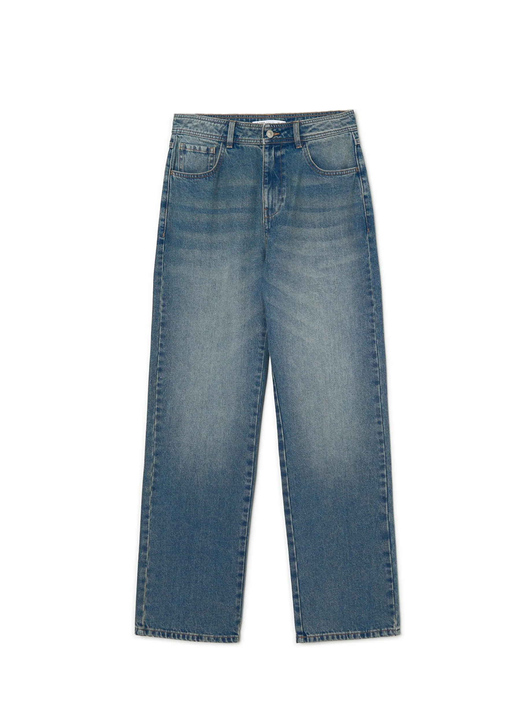Ciemnoniebieskie jeansy straight z efektem sprania