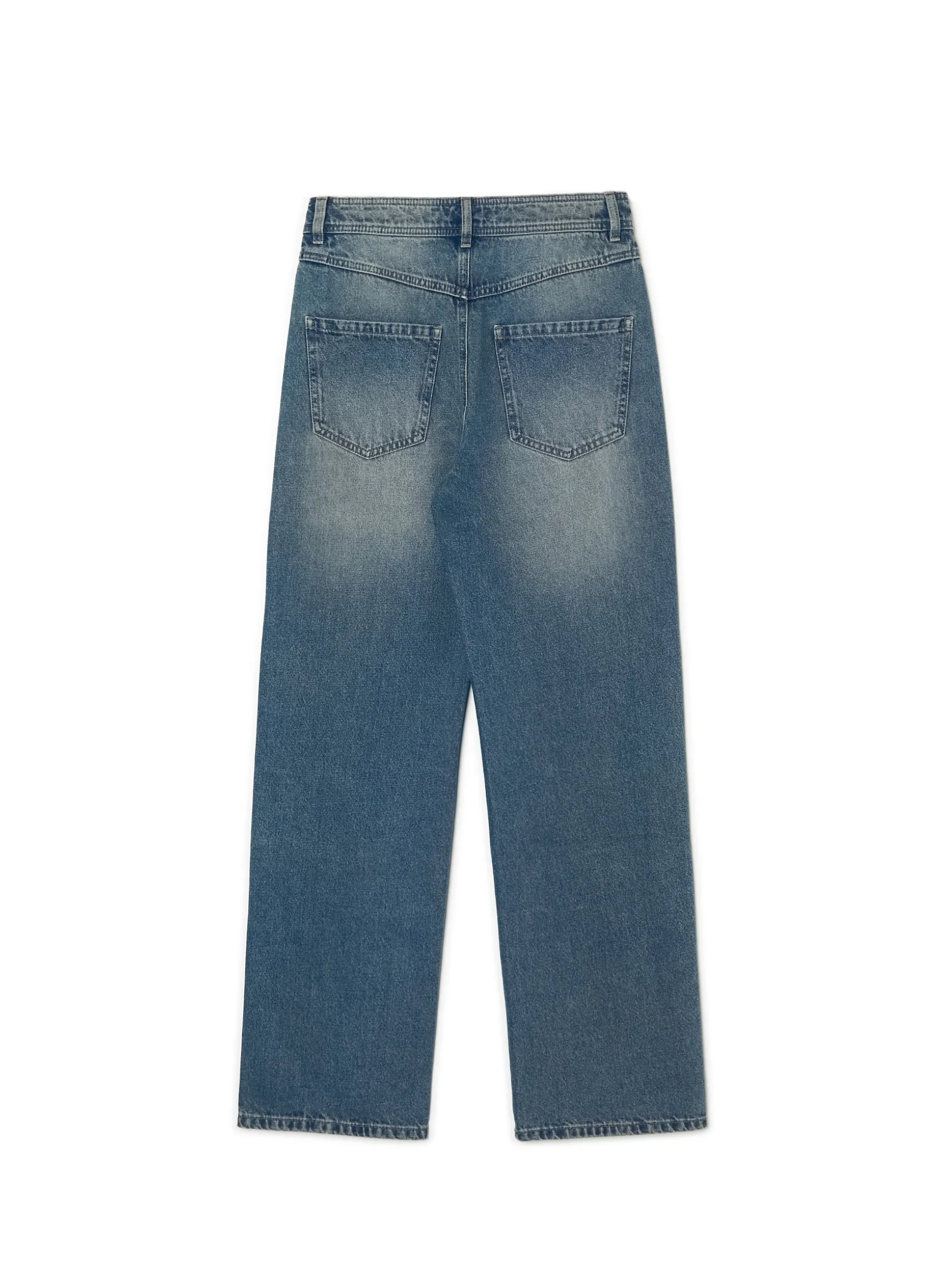 Ciemnoniebieskie jeansy straight z efektem sprania