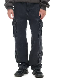 Czarne jeansy baggy z kieszeniami cargo