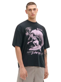 Czarny T-shirt boxy z nadrukiem