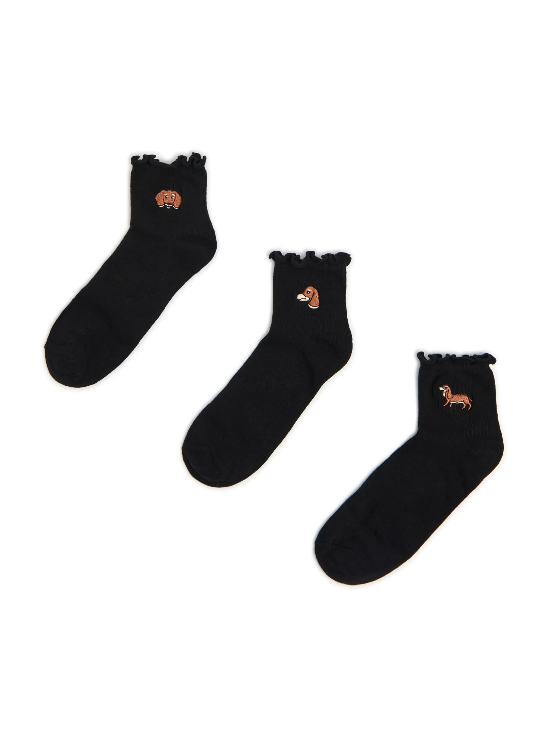 3 pack czarnych skarpet z jamnikami
