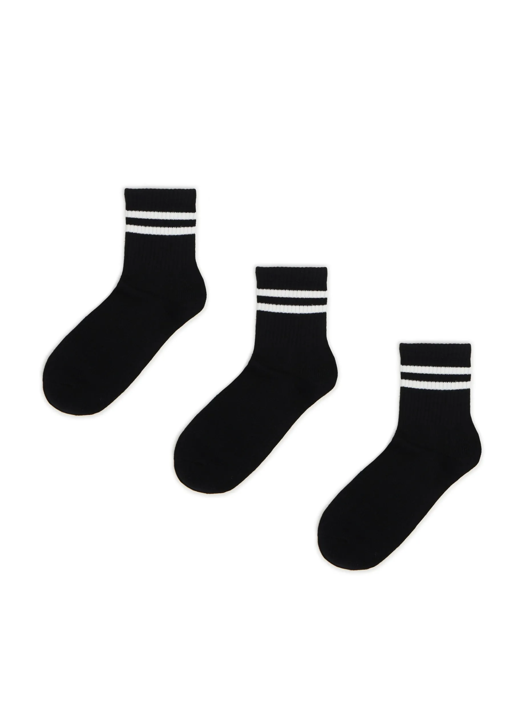 3 pack czarnych skarpet z białymi paskami