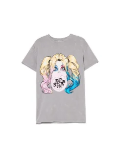 Szary T-shirt oversize Harley Quinn