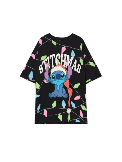 Świąteczny czarny T-shirt Stitch
